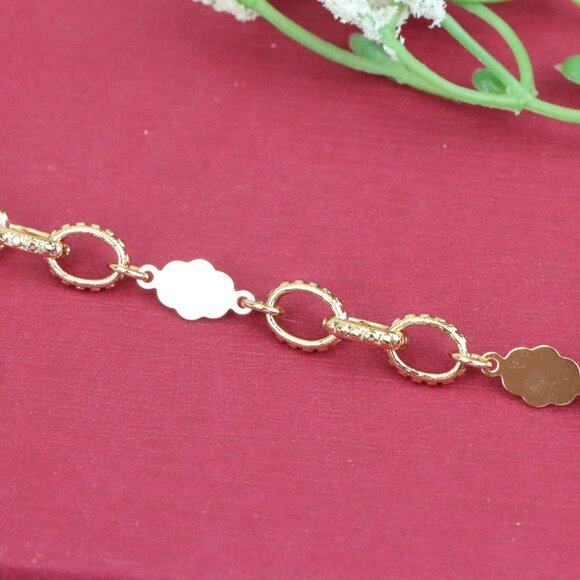 "Rose Gold Bracelet with Polished Floral and Textured Ring Links, XPBL0991 - Picture 10 of 12